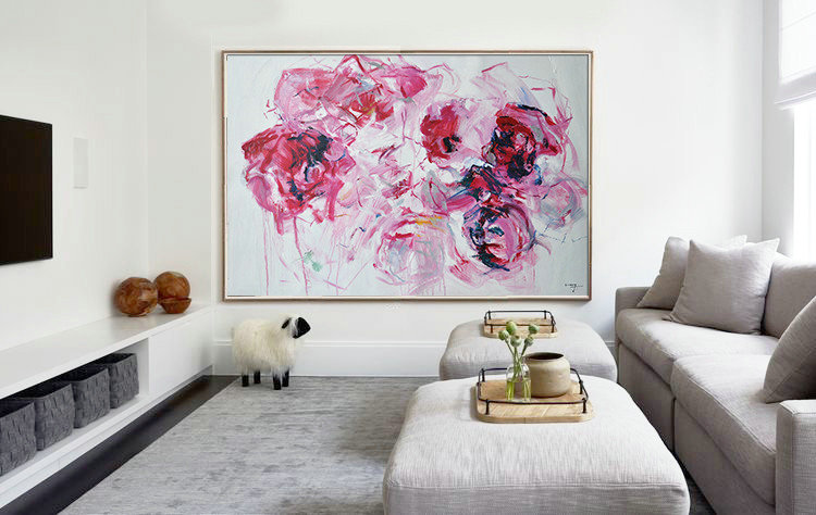 Horizontal Abstract Flower Painting Living Room Wall Art #ABH0A39